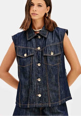 Longline Denim Waistcoat with Buttons Lança Perfume