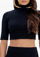 High-Neck Cropped Top with Short Sleeves Lança Perfume