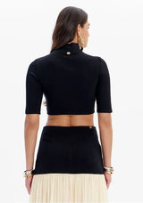 High-Neck Cropped Top with Short Sleeves Lança Perfume