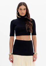 High-Neck Cropped Top with Short Sleeves Lança Perfume
