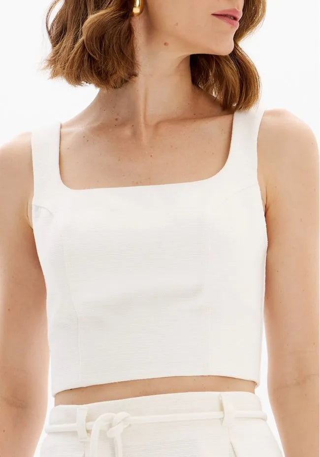 Textured Cropped Blouse with Square Neckline Lança Perfume