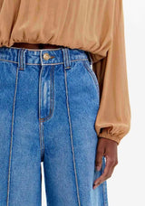 High-Waisted Wide-Leg Jeans with Pleat Details Lança Perfume