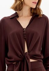 Long Sleeve Blouse with Tie Front and Buttons Lança Perfume