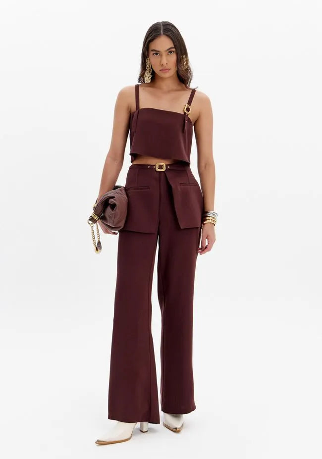 High-Waisted Straight-Leg Pants with Overlay Detail Lança Perfume