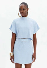 Short Sleeve Top with High Neck and Crystal Details Lança Perfume