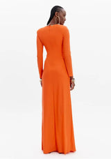 Draped Long Dress with V-Neckline and Ring Detail Lança Perfume
