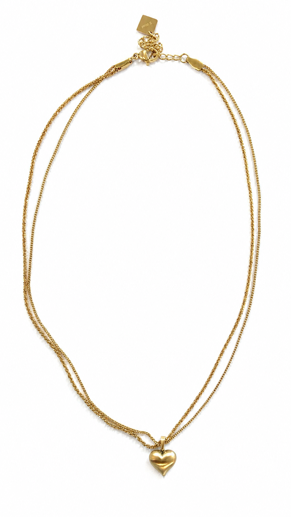 Double Layer Fine Chain Shimmering Heart Necklace Jetlag
