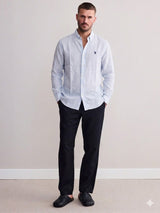 Camisa de Manga Comprida com Riscas em Mistura de Linho Azul U.S. Polo Assn.