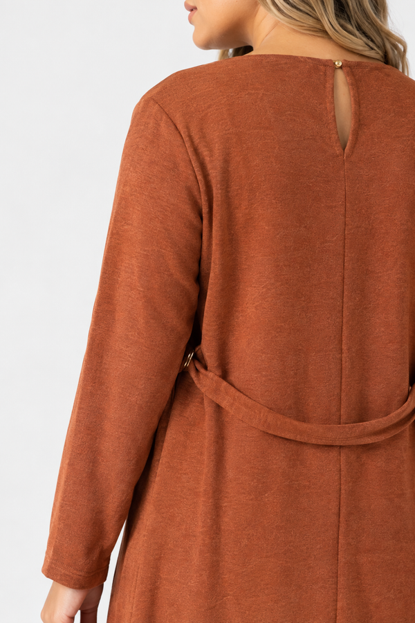 Terracotta Flare Knitted Long Dress with Belt Quattro Venti