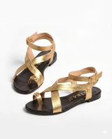 Metallic Gold Wrap-Around Flat Sandals Ruika