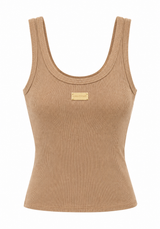 Ribbed Tank Top with Logo Plate Lança Perfume
