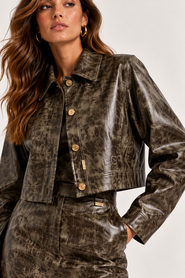 Reeve Faux-Leather Cropped Cape Blouse / Jacket Sahoco