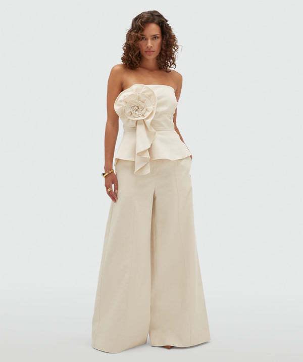 FERRA Fitted Cotton Bustier Top with Floral Print - Ecru JOSH V