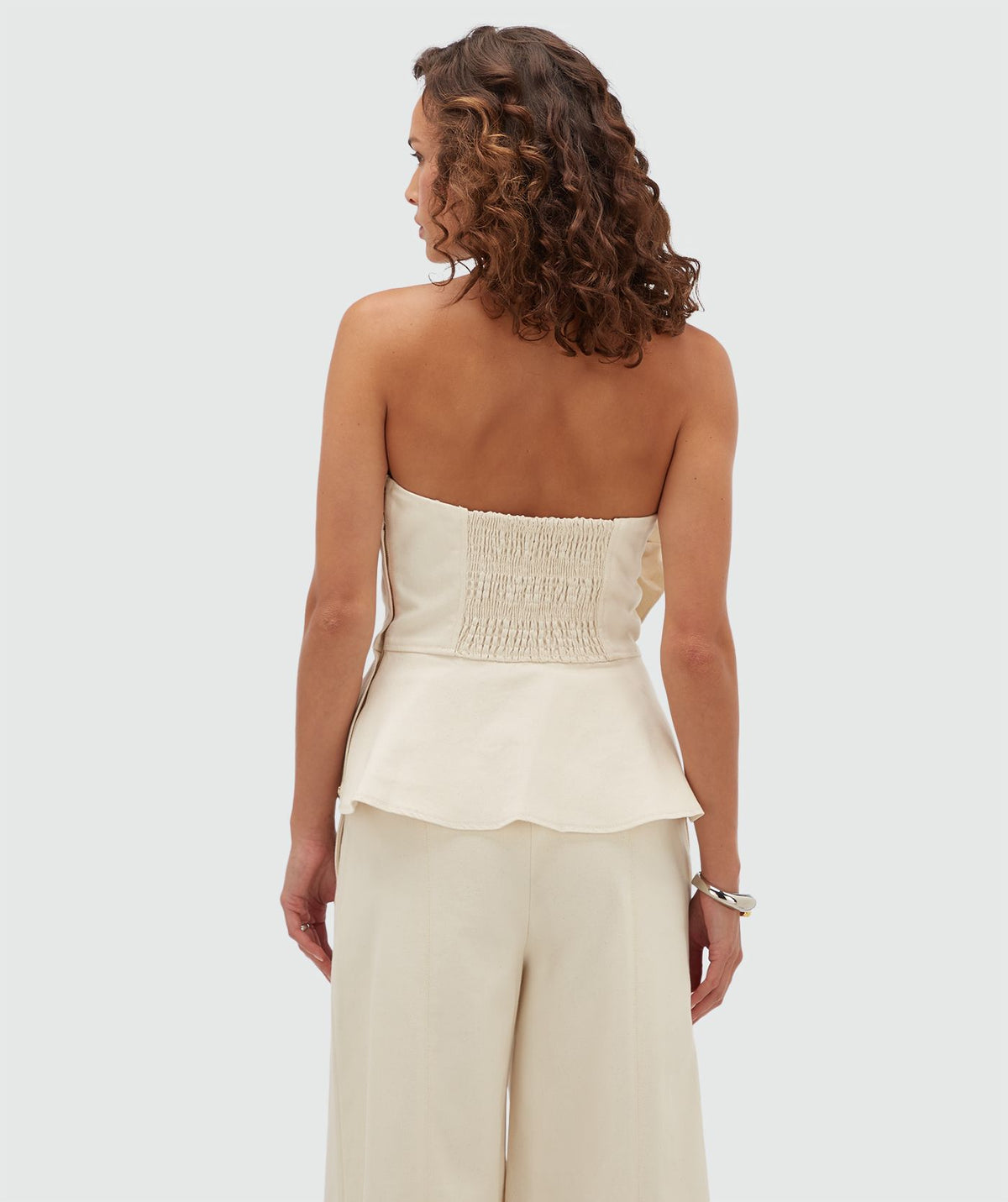 FERRA Fitted Cotton Bustier Top with Floral Print - Ecru JOSH V