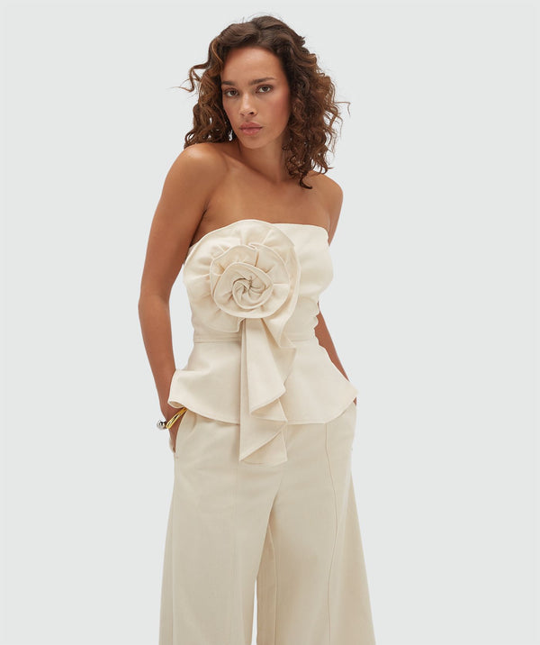 FERRA Fitted Cotton Bustier Top with Floral Print - Ecru JOSH V