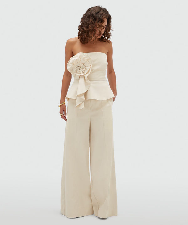 FERRA Fitted Cotton Bustier Top with Floral Print - Ecru JOSH V