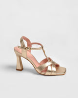 Gold Genuine Leather Block Heel Sandals Ruika