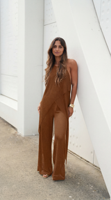 Umber Wide-Leg Knit Trousers Sahoco