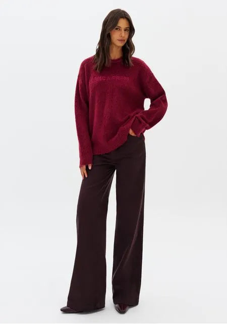 Burgundy Mid-Rise Wide-Leg Cotton Twill Trousers Lança Perfume