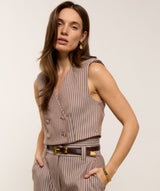 Jorja Cropped Waistcoat with Stripes - Burgundy Stripe JOSH V