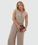 Jorja Cropped Waistcoat with Stripes - Burgundy Stripe JOSH V