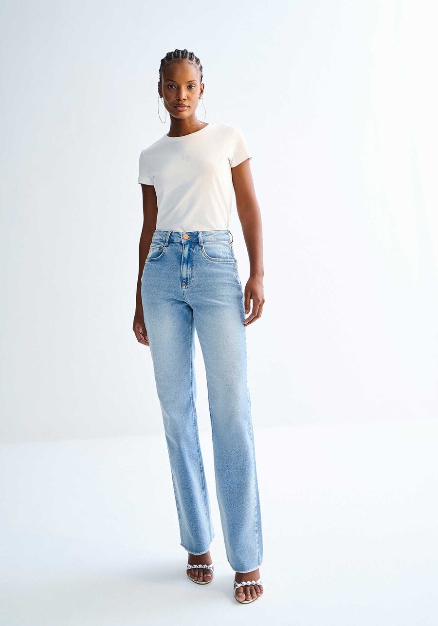 Calça de ganga regular com barra desfiada Lez a Lez
