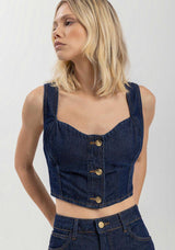 Cropped Denim Top with Wide Straps and Sweetheart Neckline Lez a Lez