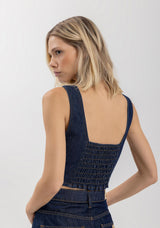 Cropped Denim Top with Wide Straps and Sweetheart Neckline Lez a Lez