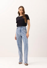 Blusa lisa de manga curta  com brilhantes Lez a Lez