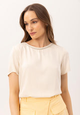 Blusa lisa de manga curta  com brilhantes Lez a Lez