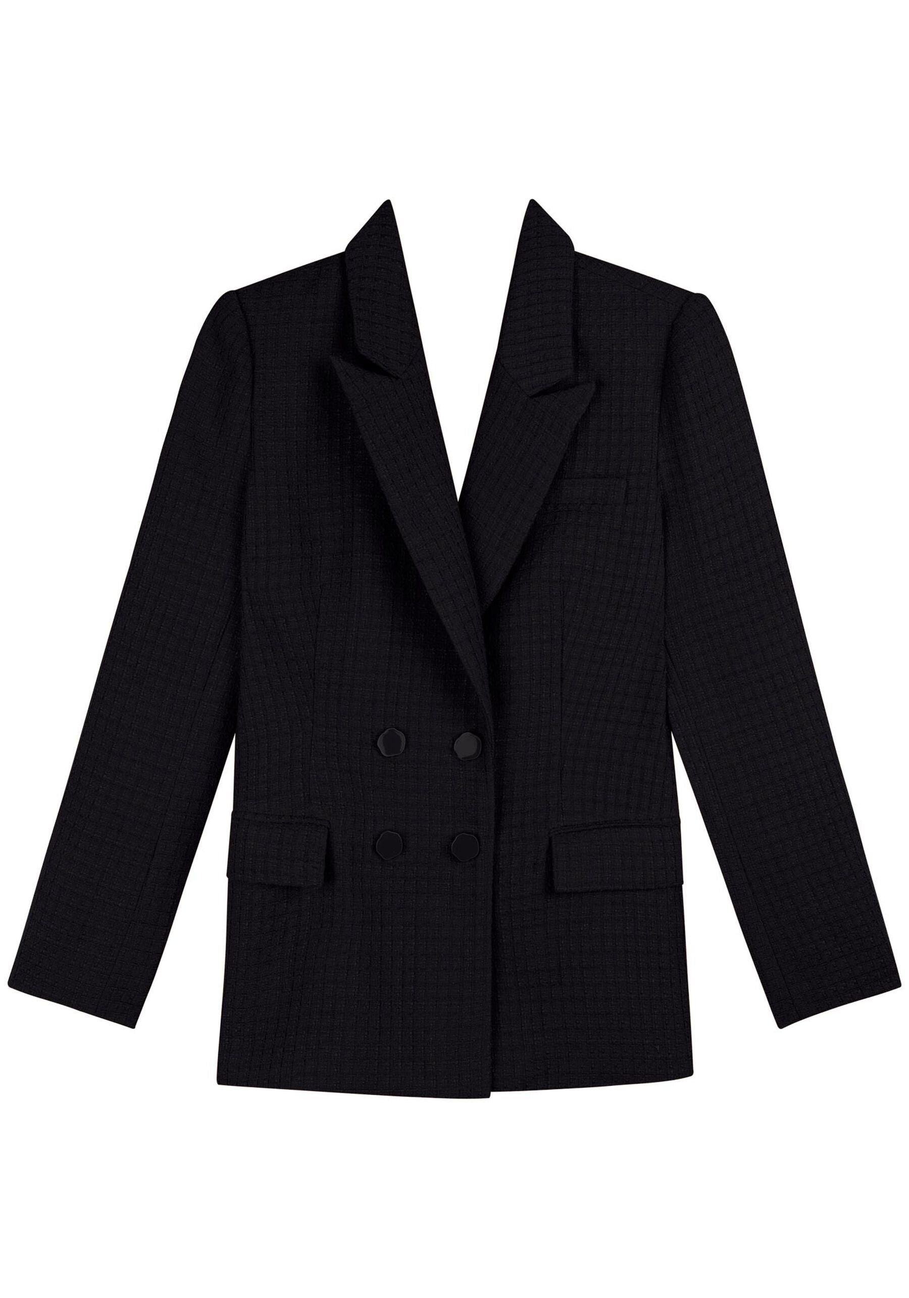 Longline Tweed Blazer with Lapels and Front Buttons LEZ A LEZ