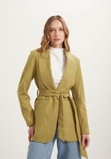 Longline Tailored Blazer with Lapels and Adjustable Belt LEZ A LEZ