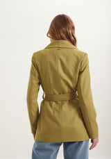 Longline Tailored Blazer with Lapels and Adjustable Belt LEZ A LEZ