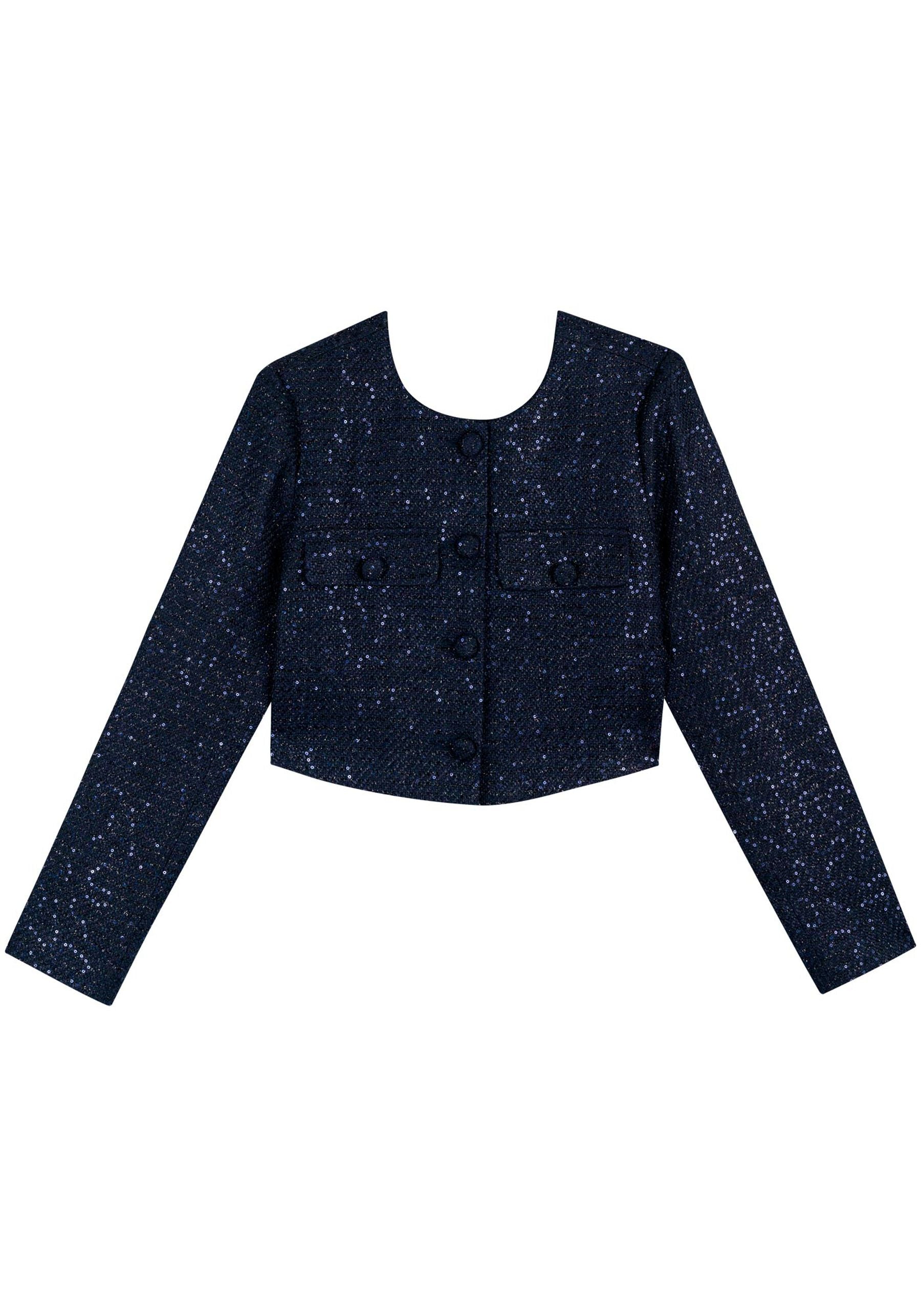 Cropped Tweed Jacket with Lapels and Sequin Embellishments LEZ A LEZ