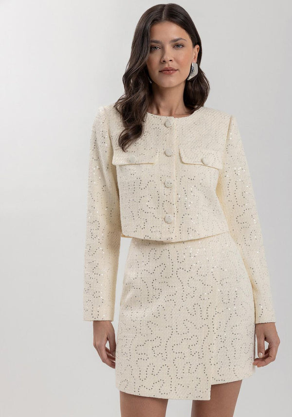 High-Waisted Sequin Tweed Mini Skirt LEZ A LEZ