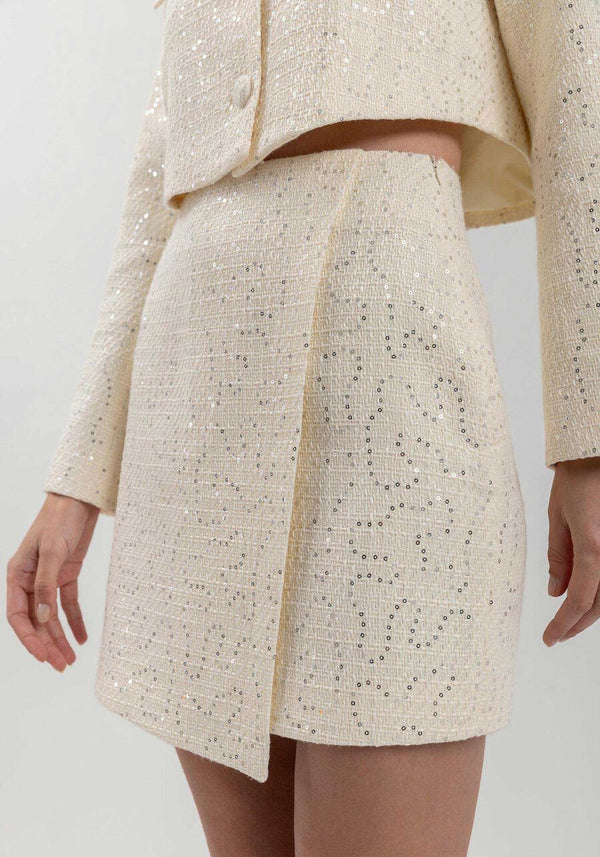 High-Waisted Sequin Tweed Mini Skirt LEZ A LEZ