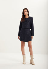 Cropped Tweed Jacket with Lapels and Sequin Embellishments LEZ A LEZ
