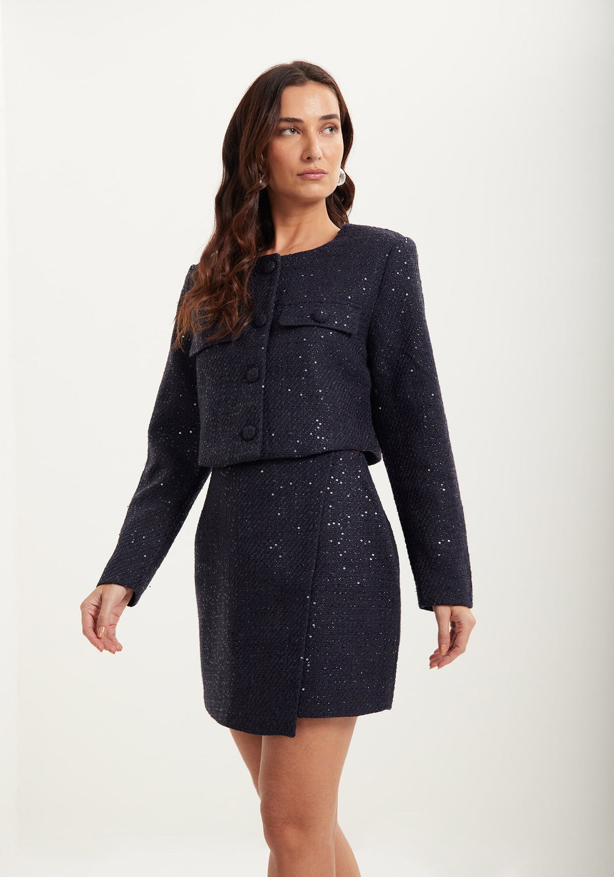 High-Waisted Sequin Tweed Mini Skirt LEZ A LEZ