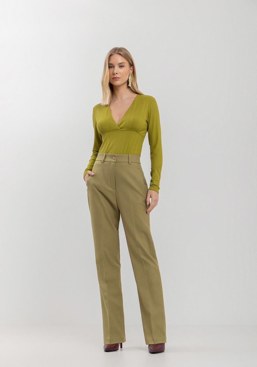Straight-Leg Tailored Pants with Mid-Rise Waist and Welt Pockets LEZ A LEZ