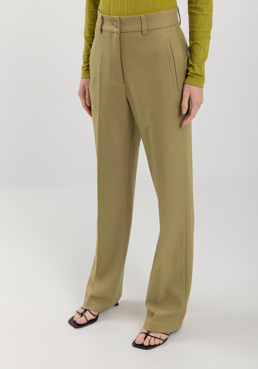 Straight-Leg Tailored Pants with Mid-Rise Waist and Welt Pockets LEZ A LEZ