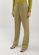 Straight-Leg Tailored Pants with Mid-Rise Waist and Welt Pockets LEZ A LEZ