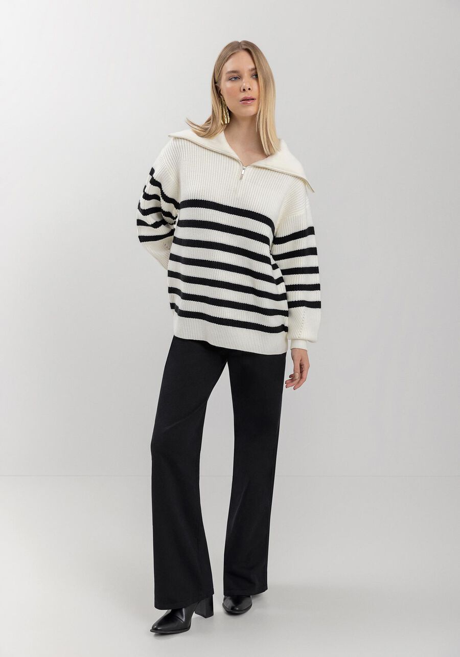 Long Striped Knit Sweater with Long Sleeves Lez a Lez