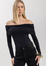 Off-Shoulder Ruched Knit Top with Long Sleeves Lez a Lez