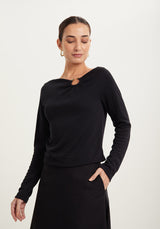 Cropped Long-Sleeve Blouse with Ring Detail Lez a Lez