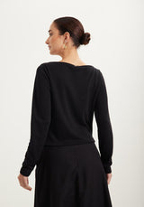 Cropped Long-Sleeve Blouse with Ring Detail Lez a Lez