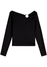 Cropped Long-Sleeve Blouse with Ring Detail Lez a Lez