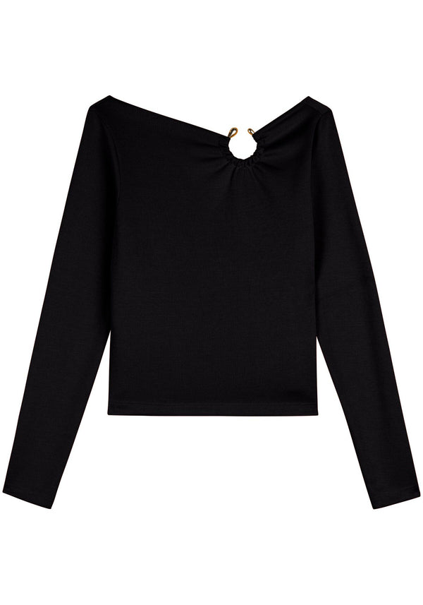 Cropped Long-Sleeve Blouse with Ring Detail Lez a Lez
