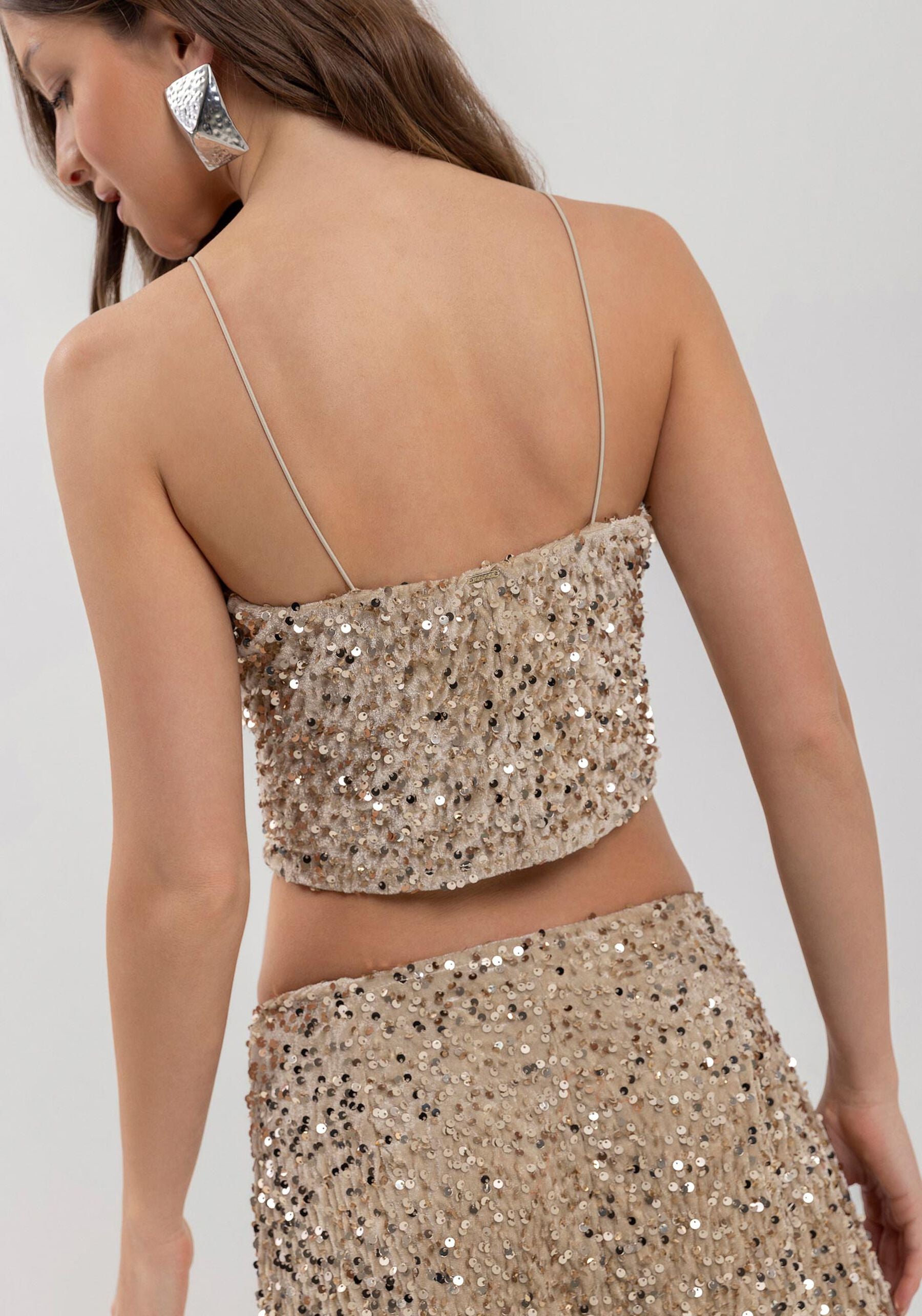 Velvet Sequin Knit Strappy Crop Top Lez a Lez