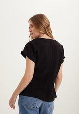 Tailored Short-Sleeve Blouse with Back Zipper LEZ A LEZ