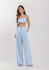 Tailored Cotton Trousers with High Waist and Button Details Lez a Lez